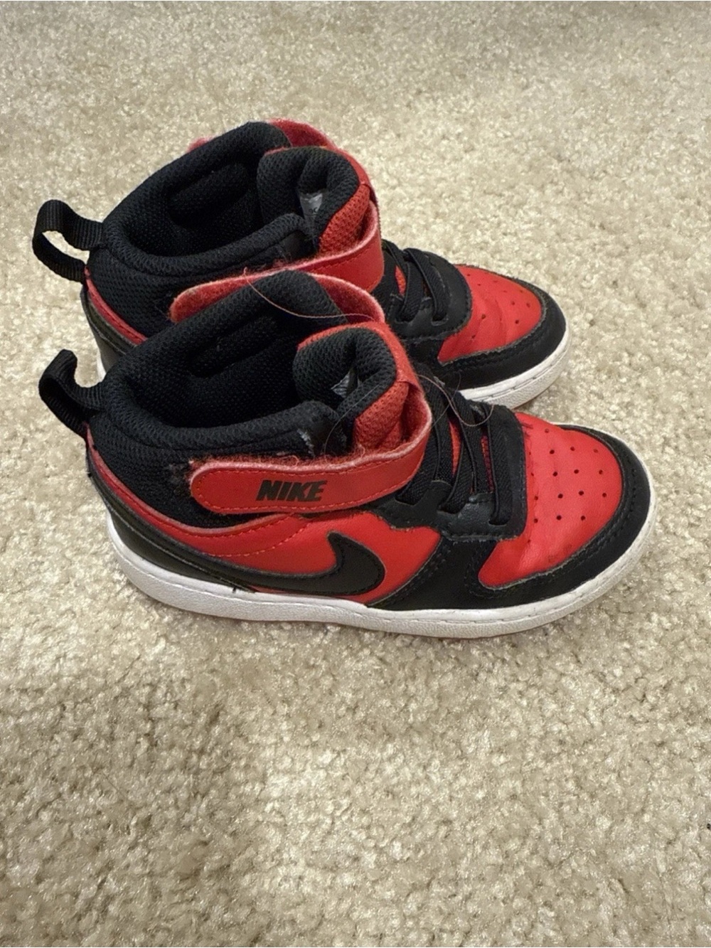 Nike Toddler Kids Court Borough Mid 2 Shoes Black And Red 9c